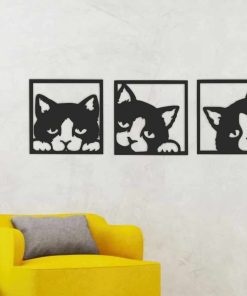 Kedi Figürlü 3'lü Ahşap Tablo