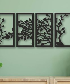 Ağaç Tasarım 4 Parçalı Ahşap Dekoratif Tablo