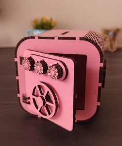 Şifre Mekanizmalı İsme Özel Ahşap Kumbara Pembe