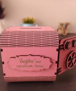 Şifre Mekanizmalı İsme Özel Ahşap Kumbara Pembe
