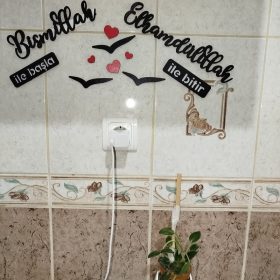 Bismillah ile Başla, Elhamdülillah ile Bitir İslami Mutfak Duvar Dekoru photo review