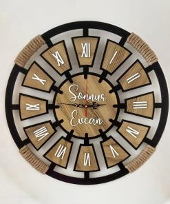 İsimli Ahşap Dekoratif Halatlı Duvar Saati, Kişiye Özel Saat