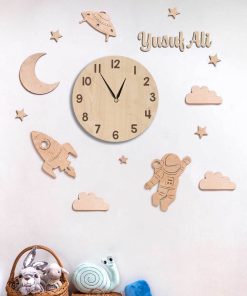 İsme Özel Uzay Temalı Çocuk Odası Duvar Saati