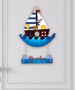 İsme Özel Gemide Hayvanlar Çocuk Odası Kapı Süsü